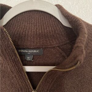 Banana Republic Brown Zip-Up Sweater with Ribbed Texture